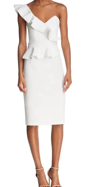 Bardot Revolve Camelia Cocktail Midi One Shoulder Dress in White Size US 4 1791 thumbnail 1
