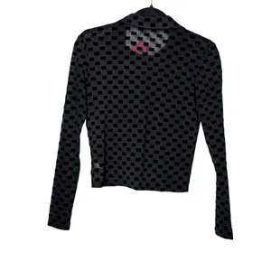 Edikted Black Checkered Velvet Flocked Sheer Mesh Button Down Top S11731 Small thumbnail 2