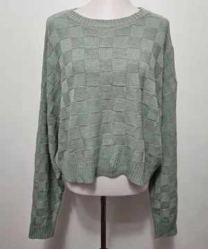 Double Zero Sage Basketweave Cropped Oversized Crewneck Sweater Size Large thumbnail 2