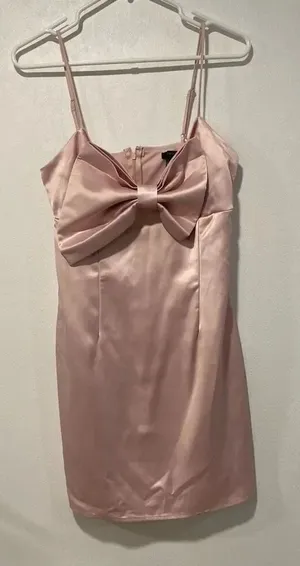 Forever 21 Pink Satin Bow Mini Dress | Size M | Elegant Party / Date Night Look thumbnail 1