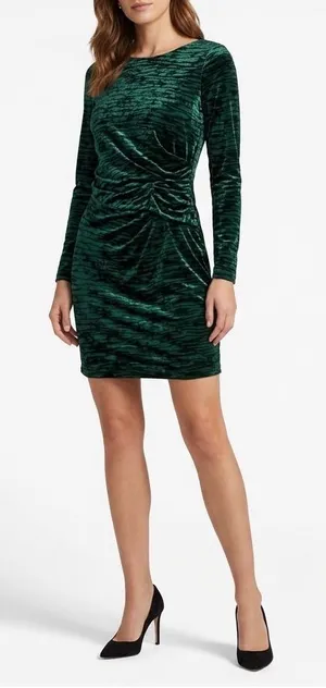 Lulus in a Gleam Bodycon Dress Womens Medium Forest Green Velvet Long Sleeve thumbnail 1