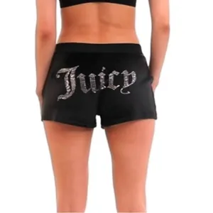 Juicy Couture velour bling spell-out black pullon shorts with pockets Size L thumbnail 1