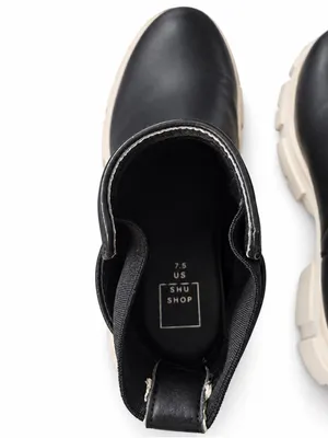 SHU SHOP Black Chelsea Ankle Boots Chunky Cream Lug Sole Size 39 thumbnail 7
