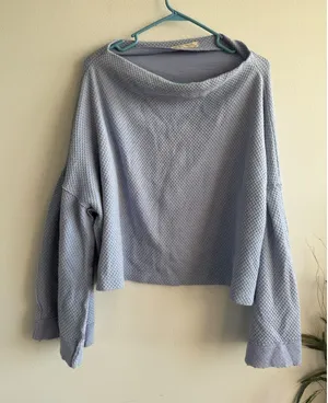 We The Free Free People Light Blue Waffle Knit Oversized Pullover Top XL thumbnail 1