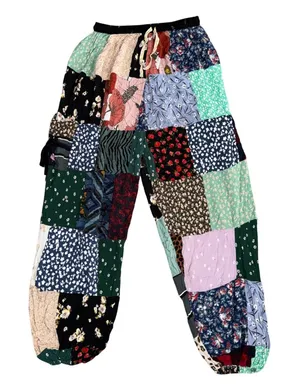 Unbranded Patchwork Joggers Women One Size Multicolor Excellent Boho Rayon Green thumbnail 1