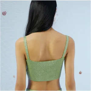NWT Cider Hidden Gem Sparkle Zig Zag Jade & Gold Classy Crop Tank Top M thumbnail 3