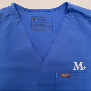 FIGS‎ SCRUBS Ceil Blue Catarina One-Pocket Scrub Top Embroidered "M." Size Small thumbnail 2