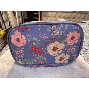 Yumi Kim Floral Makeup Bag Blue Double Tiered Travel Cosmetic Vanity Case thumbnail 5