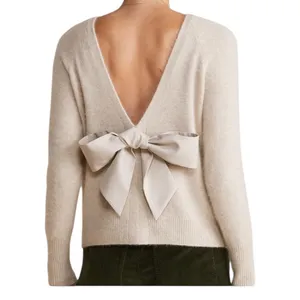 Vineyard Vines Wool Blend Luxe Bow Back Wool Blend Vback Beige Heather Sweater L thumbnail 2