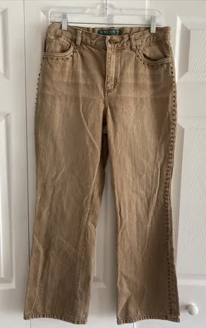 Lauren‎ Ralph Lauren Studded Straight Jeans 10P Tan Boho Western Cotton Size 10P thumbnail 1