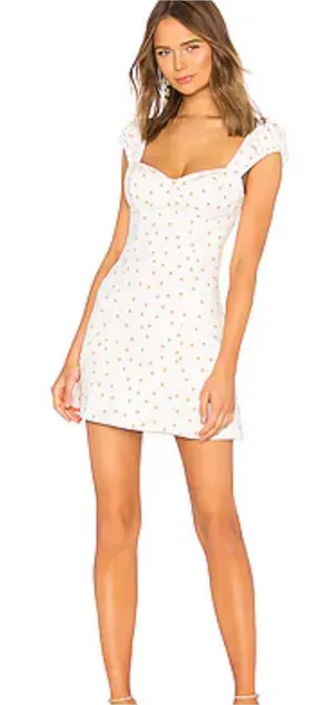 LPA Fit and Flare Mini Dress in White and Tan Polka Dots size Medium thumbnail 1