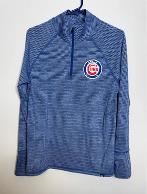 New Era Chicago Cubs Pullover Women S Blue Excellent Striped 1/4 Zip Thumbhole thumbnail 1