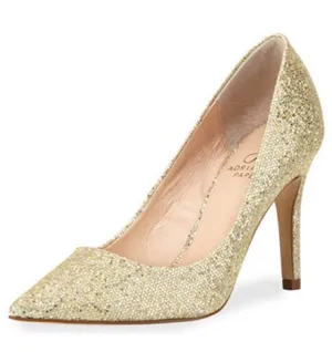 New! ADRIANNA PAPELL Platino Gold Pumps Size 8 Pointed Toe Heels Gold Sparkle thumbnail 1