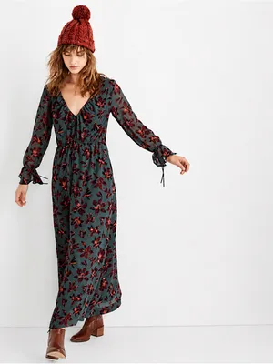 Madewell Green Floral Winter Orchid Willowleaf Tie Sleeves Maxi Dress 10 thumbnail 3