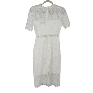 Lulus White Lace Mock Neck Short Sleeve Sheath Dress Size S Bridal Formal‎ thumbnail 2