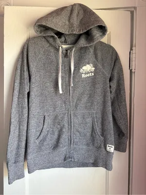 Roots Original Salt & Pepper Full Zip Hoodie Gray Small Organic Cotton thumbnail 1