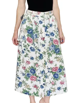Vintage I.C. Isaacs Cream Floral Cottage Button Midi Skirt thumbnail 1
