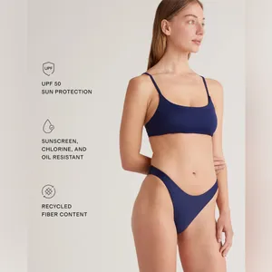 NWT QUINCE Navy Blue Italian High-Leg Bikini Bottom Sz S 💙 thumbnail 3