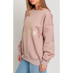 Le Lis Happy Days Only Embroidered Fleece Sweatshirt NWT S Oversized Cocoa Brown thumbnail 10