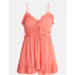 No Boundaries Sleeveless Tie Front Ruffle Romper, Women's thumbnail 5