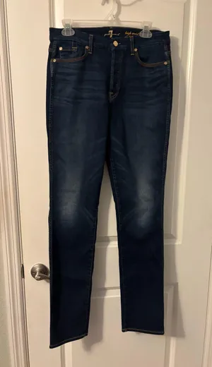 7 For All Mankind Blue Skinny Jeans Sleek Fit, Sz 32” thumbnail 1