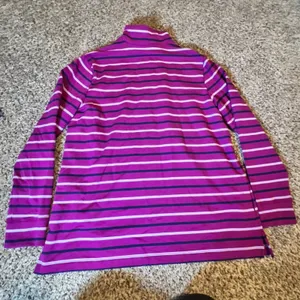 Lands End Magenta Navy‎ Striped Quarter Zip Pullover Top Womens Large Petite thumbnail 6