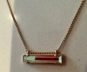 Kendra Scott Leanor Rose Gold Chain Dichroic Glass Rainbow Bar Pendant Necklace thumbnail 7