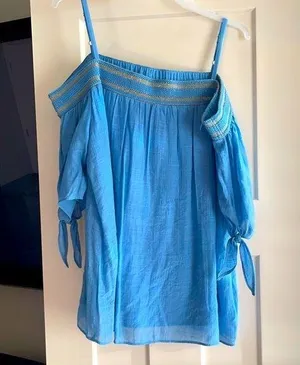 Blue flowy off the shoulder top thumbnail 1