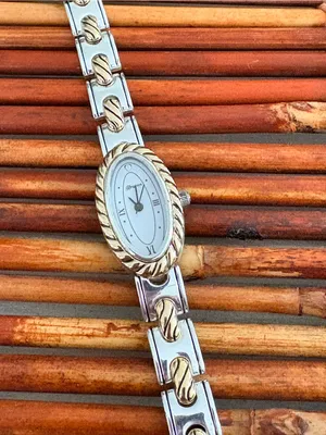 Brighton Two-Tone Silver and Gold Oval Bracelet Watch with White Dial 7.5” thumbnail 4