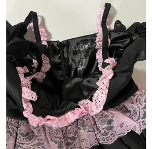 Dolls Kill x Widow Black Pink Bow Bows Lace Ruffle Mini Dress Size XS 🎀✨ thumbnail 5