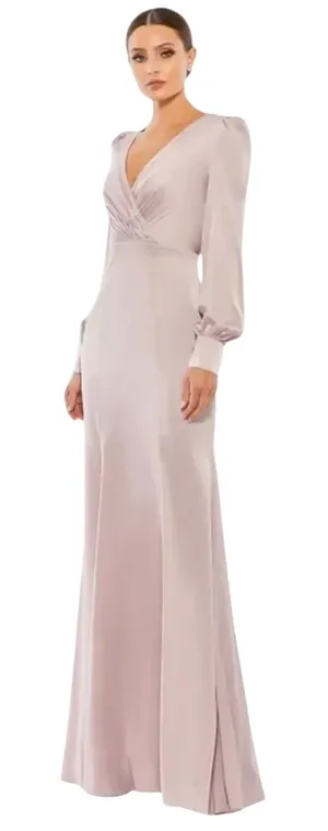 MAC DUGGAL 55635 Satin Ruched Bishop Sleeve Gown, Size 4, New w/ Tag MSRP $398 thumbnail 1