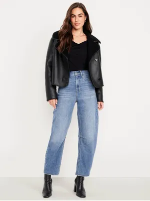 OLD NAVY High-Rise Wow Barrel Leg Jeans Medium Wash Denim Size 6 Short thumbnail 5