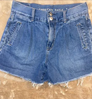 American Eagle Outfitters Blue Denim High-Waist Frayed Shorts thumbnail 1