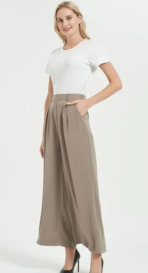 NWT Tranjori Mocha Tan High Waist Wide-Leg Pants Trousers Office Neutral Casual thumbnail 5