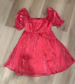 Sheer Pink Puff-Sleeve Square Neck Dress thumbnail 1