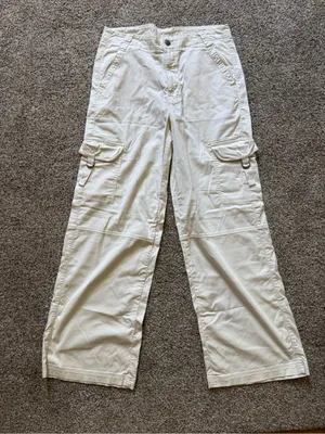 American Eagle lightweight Wide Leg Cargo Pants in White thumbnail 2
