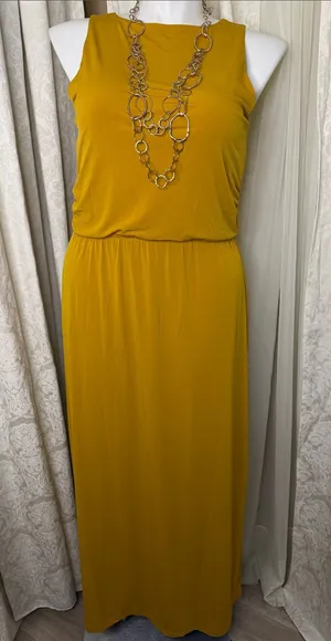 Ann Taylor Factory Mustard Sleeveless Maxi Dress thumbnail 1