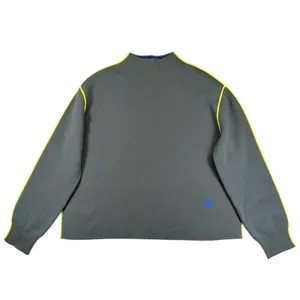 Tory Burch Double Faced Mock Neck Sweater Green Wool Blend Yellow Piping Small thumbnail 2