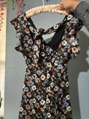 Altar'd State Floral Ruffle-Sleeve V-Neck Dress in Black thumbnail 4