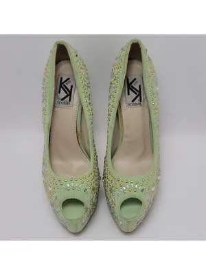Kiss Kouture Celine Light Mint Green Peep Toe Beaded Platform Heels Size 8.5 thumbnail 7