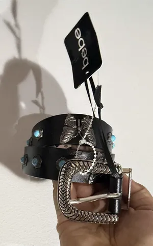 BEBE Black Faux Leather Western-Style Belt Y2K Butterfly Concho Sz Large thumbnail 1