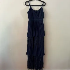 Lulu’s Date With a Daydream Pleated Lace Tiered Maxi Dress‎ medium Navy blue M thumbnail 3