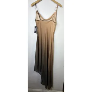Bebe ombre Gold Boho Midi Sleeveless wedding guest Flowy Resort Dress small NWT thumbnail 10