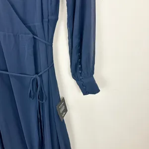 Lulus My Whole Heart Dark Navy Blue Long Sleeve Wrap Dress Chiffon Medium NWT thumbnail 8