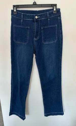 High Waist Front Pocket Crop Wide Leg Jeans Dark Wash Size SX thumbnail 1