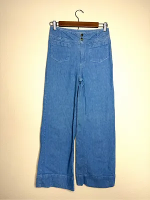 Pilcro Women High-Rise Wide-Leg Trouser Jeans 24P Boho Blue Cotton Linen Coastal thumbnail 3