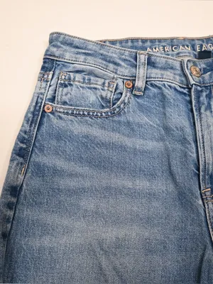 American Eagle Women's 2 Long Distressed Straight Leg Mom Jean thumbnail 6