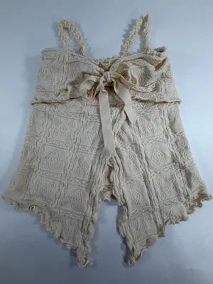 Micaela Boho Tie‎ Front Knit Cardigan Cream Cottagecore Short Sleeve XS thumbnail 1