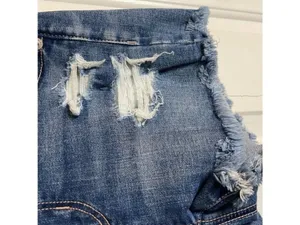 NEW American Eagle Outfitters Blue Distressed Ripped Jean Shorts Size 0 thumbnail 2