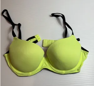 PINK Victoria's‎ Secret Wear Everywhere Push Up Bra Neon Yellow Black Trim S thumbnail 1